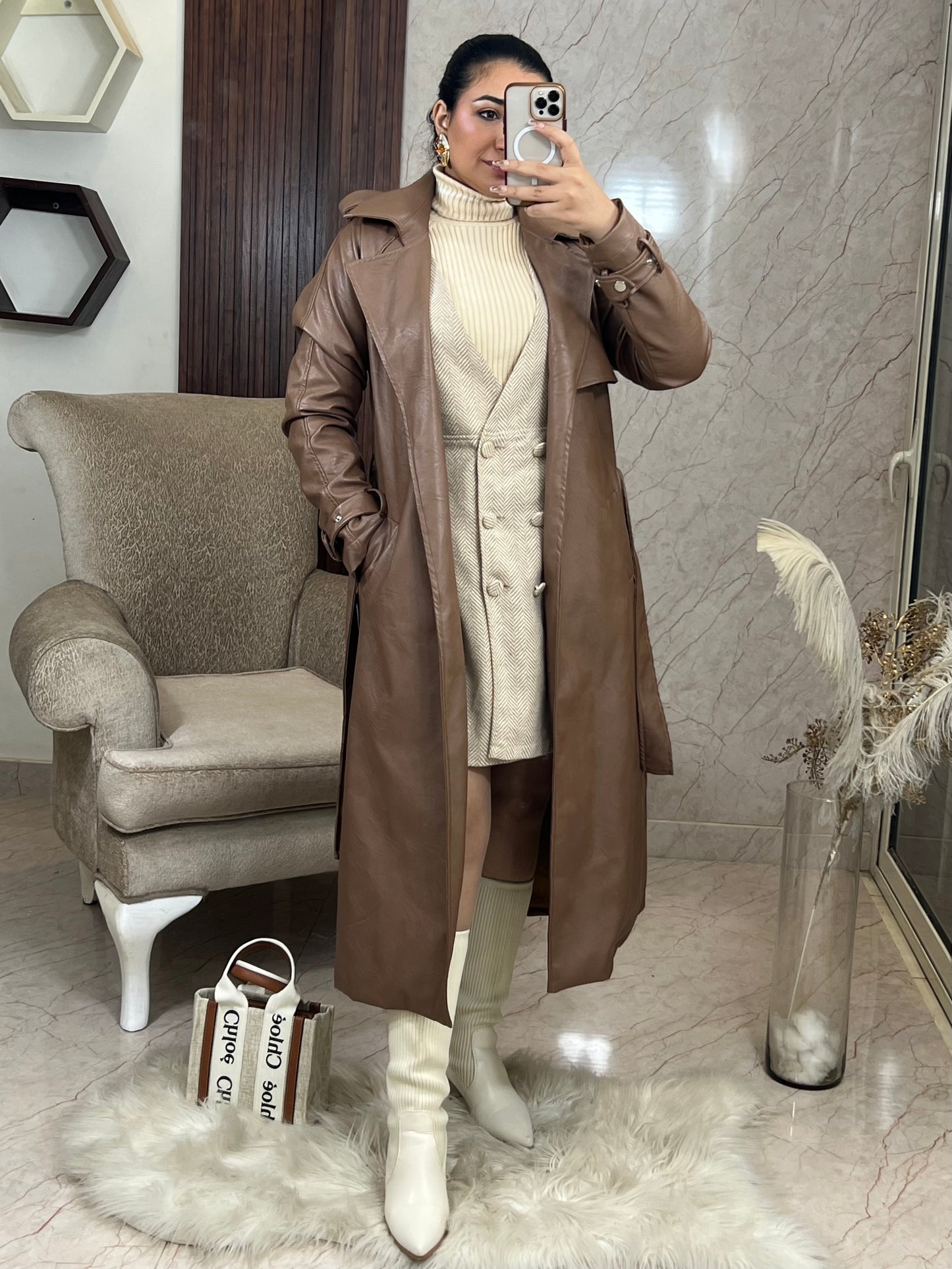 Leather trench coat