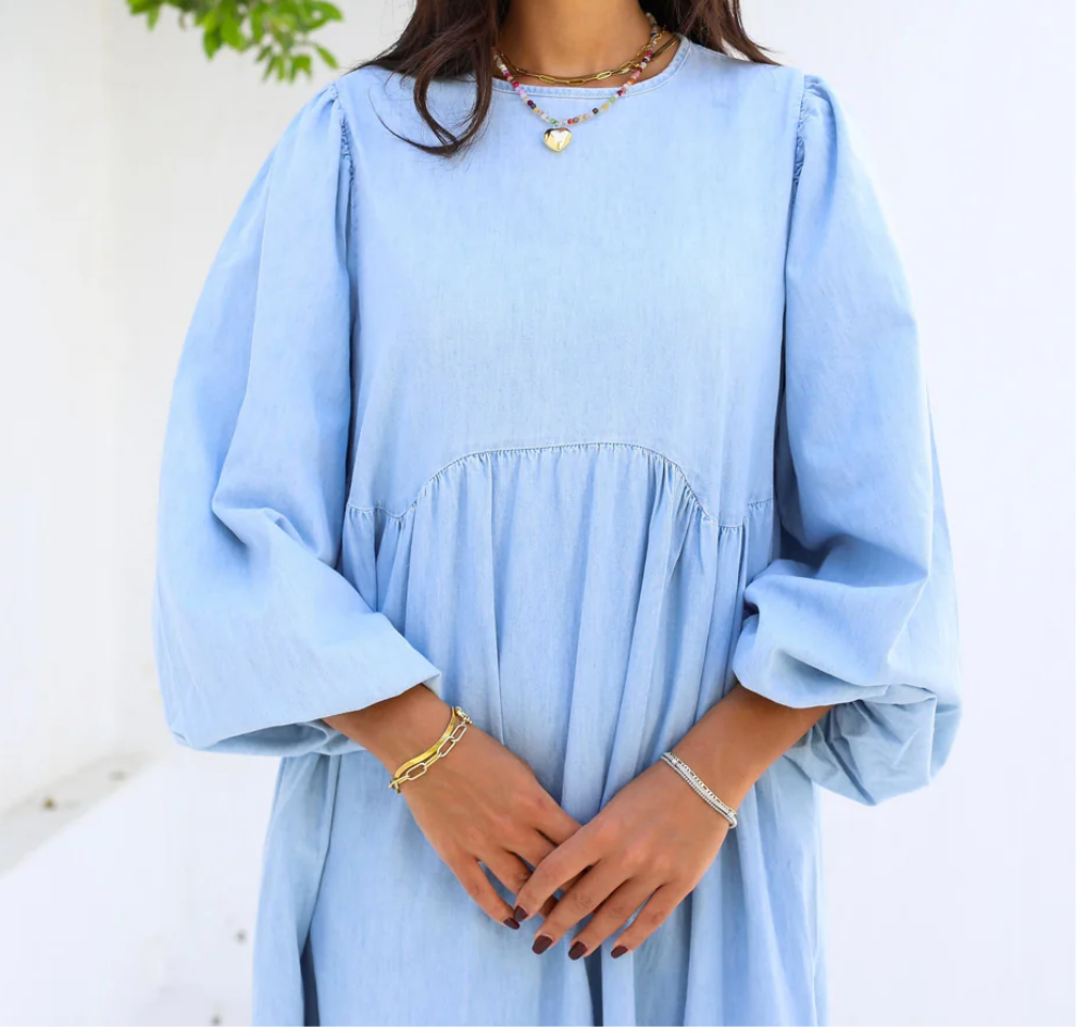 Fluffy denim dress