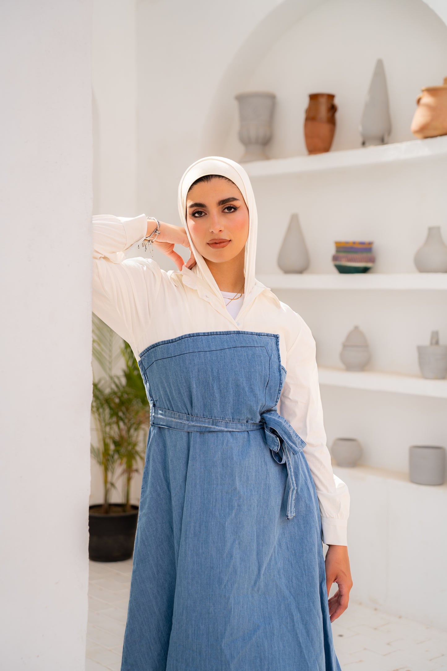 Denim dress with shirt