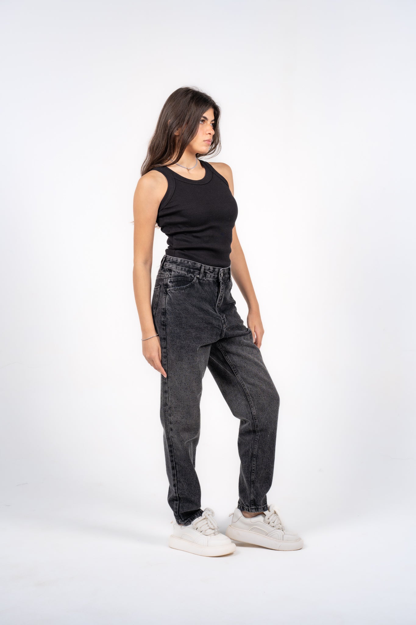 bling bling black denim pants