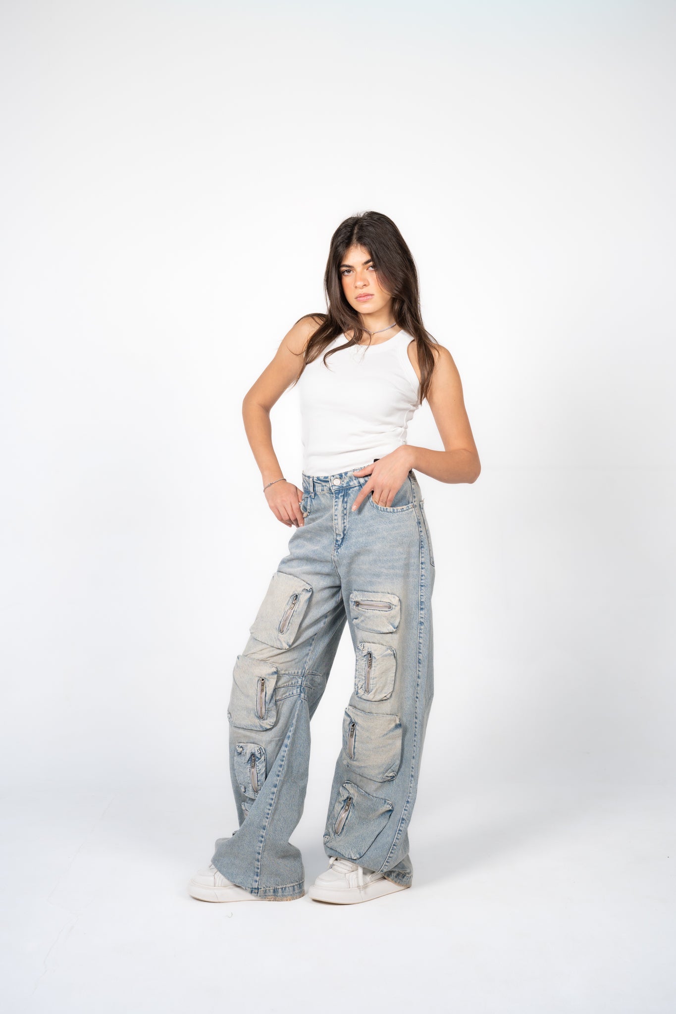 Cargo denim pants